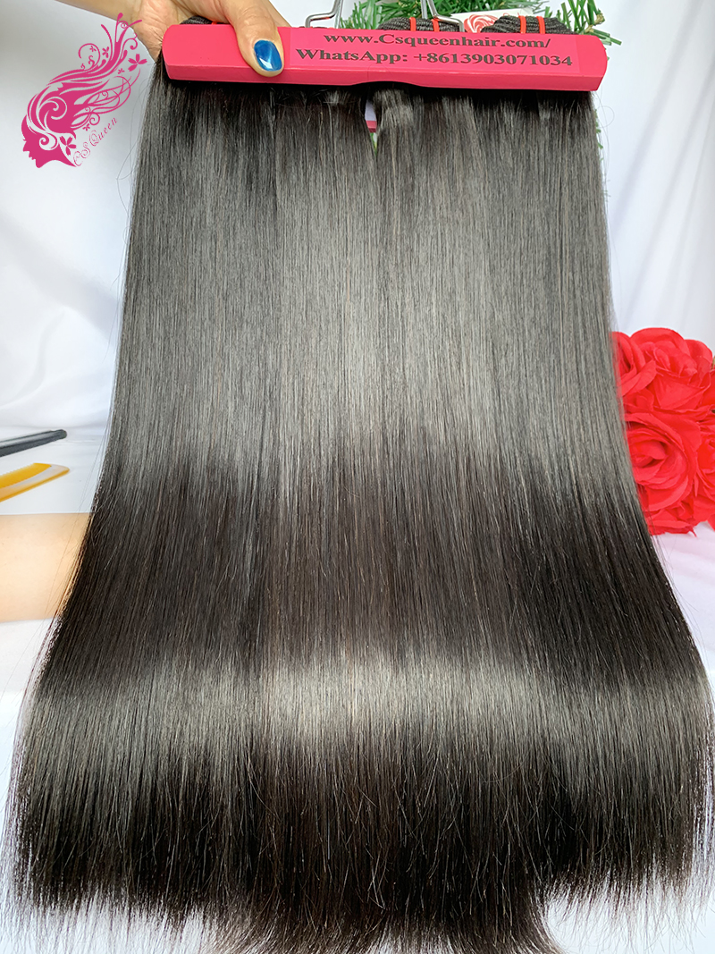 Csqueen Raw Straight Hair 3 Bundles with 4*4 HD Lace Closure 100%Human Hair